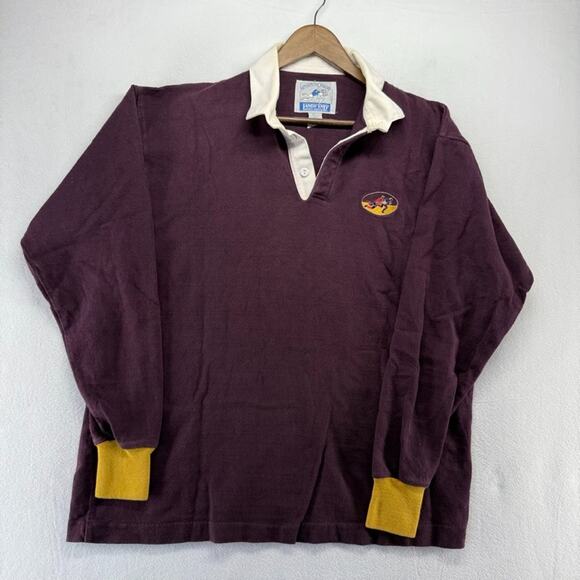 Vintage Lands End Rugby Shirt Men's XL Purple Maroon Embroidered Logo USA 90s - Picture 1 of 9